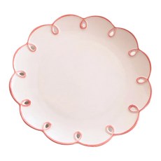 WORTH IT 渥思 復古波浪浮雕甜點盤，陶瓷，直徑13.8cm, 粉紅, 1個