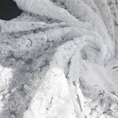蝴蝶手百合玫瑰立體網眼蕾絲麵料, 白色