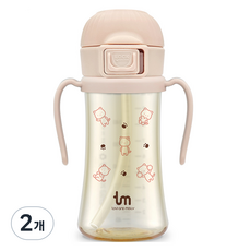 토비앤몰리 유아용 PPSU 돗람이 원터치락 빨대컵 280ml, 2개, 핑크