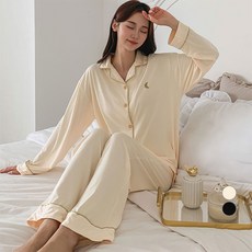아피나르 여성용 포인트 로고 긴팔 파자마 세트