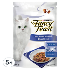 팬시피스트 어덜트 고양이 사료 참치 왕새우 고등어 게살맛, 곡물, 450g, 5개
