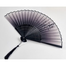 外國人禮物 花與蝴蝶手藝鏤空絲綢扇子, 1個, QD_06_02 梅花黑（黑骨）