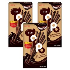 LOTTE Toppo 可可巧克力口味夾心餅乾棒，濃郁巧克力，酥脆椒鹽卷餅，40g, 3盒