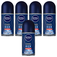 NIVEA 妮維雅 男士止汗爽身乳液 瞬間酷涼系列 激爽制汗 48小時 持久乾爽無異味, 麝香, 50ml, 5瓶