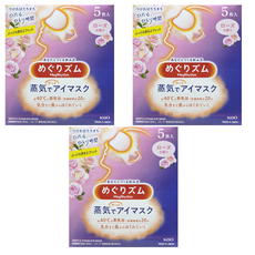 Kao 花王 MegRhythm 美舒律 蒸氣眼罩 玫瑰花香, 約40°C 蒸氣浴, 5片裝, 5片, 3盒
