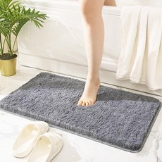 葉子小舖 吸水絨毛地墊, 加厚長毛絨 (石墨灰) 40*60cm + TPE防滑底, 60 x 40cm