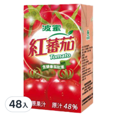 波蜜 紅番茄, 含健康茄紅素, 原汁48%, 250ml, 48入