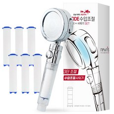 뉴리스 수압 3단계 조절 온오프 정수 필터 샤워기 헤드 + 필터 6개, 1개