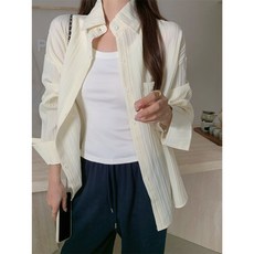 女款 肌理感寬鬆透氣防曬襯衫, L, 杏