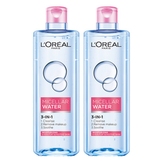 L'OREAL PARiS 巴黎萊雅 3合1卸妝潔顏水, 深層清潔, 法國高山泉水, 玫瑰精萃, 溫和不刺激, 敏感肌適用, 400ml, 2瓶