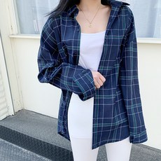 오키진 여성용 델리 체크 린넨 남방
