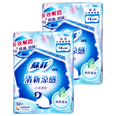 SOFY 蘇菲 清新涼感清涼薄荷護墊, 14cm, 32片, 2包