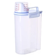 理享家 日式簡約帶刻度儲米桶/飼料桶 3L, 大容量透明儲物罐, 附刻度量杯, 防潮密封, 大(9 x 16 x 31cm), 1個, 透明