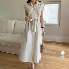 afinar 女款條紋襯衫無袖連身裙, 象牙