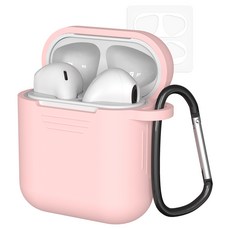 누아트 에어팟 스키니 실리콘 케이스 + 철가루 방지 투명 스티커, 핑크, 1세트
