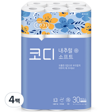 코디 내추럴소프트 3겹 롤화장지 27m, 30롤, 4팩