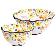 MAISON OBJET Praca波蘭風陶瓷荷葉邊大碗組, 茉莉花, 飯碗+大碗, 1組