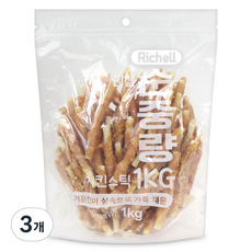  리첼 순중량 강아지간식 1kg, 치킨스틱, 3개 