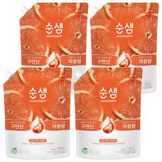 Soonsaem 檸檬酸葡萄柚洗碗精補充包, 葡萄柚/橙色, 1.6L, 4個