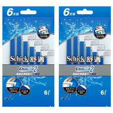 Schick 舒適牌 Exacta 2 高級防滑輕便刀 一般型 6支裝, 雙層刀片 精準刮鬍, 防滑舒適握柄, 一按清洗裝置, 6支, 2包