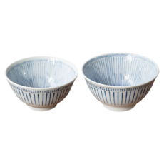 NICOTT cocorico 餐碗組, 藍色飯碗1個+湯碗1個, 陶瓷餐碗組, 飯碗300ml*1個+湯碗400ml*1個, 條紋藍色, 1組