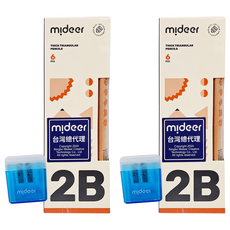 mideer 兒童專用三角鉛筆組 2B 附削鉛筆盒, 顏色隨機, 2組