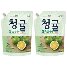 참그린 청귤 산뜻 설거지 주방세제 리필, 970ml, 2개