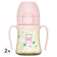 그로미미 유아용 노티드 PPSU 슈가베어 스틸프리 빨대컵 1단계 200ml, 2개, 스트로베리 2개, 스트로베리