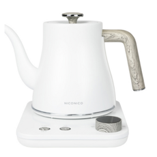 NICONICO 304不鏽鋼電子溫控手沖壺 寬口 0.8L (NI-L2003W) - 白色, Kettle Body, Lid, Base, 1個