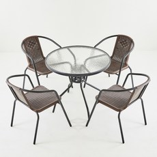 라온퍼니쳐 온 4인용 야외 테이블 + 의자 4p 세트 방문설치, 브라운