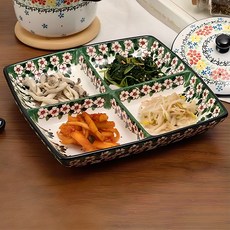 MAISON OBJET Praca陶瓷方形4格分菜盤 2入組, 1組, 繡球花+桃花