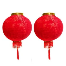 摩達客 農曆春節元宵 18吋植絨魚福紅燈籠(一組兩入), 新年裝飾 喜慶燈籠, 1入, 紅