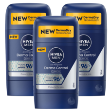 NIVEA 妮維雅 MEN 96H超能科研制汗爽身乳膏 男士, Derma Dry 止汗, 4X 精準制汗, 50ml, 3瓶