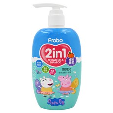 Probo 博寶兒 植萃洗髮沐浴露 佩佩豬 柚果香氛, 三重防護，有效抵禦霾害，植物來源氨基酸，洗髮沐浴雙效合一, 500ml, 1瓶