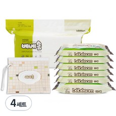 베베솜 우리아기 안심 순면 건티슈 휴대형 10매입 x 5개 + 20매입 + 리필형 100매입 + 지퍼백 세트, 60g, 4세트
