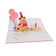 이음드림 곰돌이 푸 생일축하 3D 입체팝업카드, 혼합색상, 1개