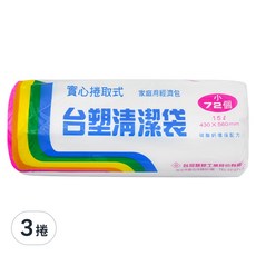 台塑 實心清潔袋 小 72張, 平底封口 垃圾袋, 15L, 3捲