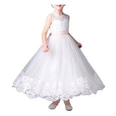 愛貝比 女童禮服 拼接粉色刺繡蕾絲緞帶長裙 兒童表演服裝 100碼, 1件