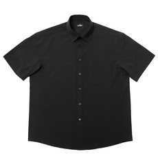 CARET 男款寬版防皺短袖襯衫, F, 黑色