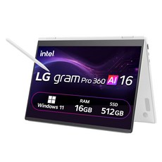 LG전자 2026 그램 프로 360 AI 16 코어 Ultra7 방문설치, 16T95TP-KA70K, WIN11 Home, 16GB, 512GB, 에센스 화이트