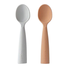 miniware 矽膠兒童湯匙組, 圓滾滾握把好抓握, 食品級矽膠, 耐熱可微波, 美國Amazon熱賣, 芝麻+太妃糖, 1組