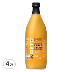 안드레아밀라노 유기농 애플 사이다 비니거 사과식초, 1L, 4개