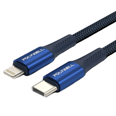 POLYWELL 寶利威爾 Type-C-Lightning PD編織快充線 適用蘋果iPhone, 2m, 1條, 藍色