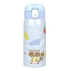 키즈 애니멀 원터치 보온보냉병, 블루 너구리, 350ml