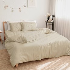 BUHO 布歐 素面文青300織 100%TENCELTM純天絲 床包枕套三件組 60支紗 奶油卡其, 床包186 x 180cm + 枕套75 x 45cm