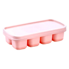 按壓冰塊盒 帶蓋製冰盒, ABS+PP+PET材質, 28*12*9cm, 單層/雙層可選, 28 x 12 x 9cm, 蜜桃粉, 4個