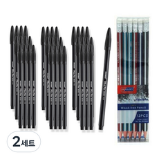 모나미 프러스펜 3000 12개입 x 3p + 스카이글로리 삼각 지우개 연필 12p 세트, 흑색, 2세트
