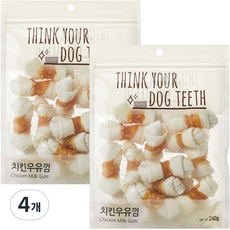 더주스 Think your dog teeth 딩고 소가죽 강아지 껌 소 15p, 치킨우유껌, 240g, 4개 치킨우유껌, 4개입