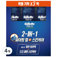 질레트 퓨전 프로글라이드 센서티브 2 in 1 퓨어스포츠 쉐이빙 젤, 170g, 12개