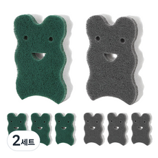 살림왕 원사 양면 2중 수세미 다목적 그린 4p + 고운 그레이 4p 세트, 2세트